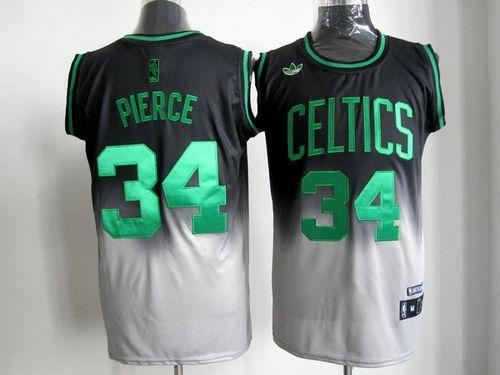 Celtics #34 Paul Pierce Black/Grey Fadeaway Fashion Stitched NBA Jersey