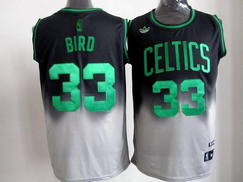 Celtics #33 Larry Bird Black/Grey Fadeaway Fashion Stitched NBA Jersey - Click Image to Close