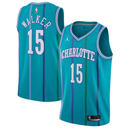 Nike Hornets #15 Kemba Walker Aqua NBA Jordan Swingman Hardwood Classics Jersey