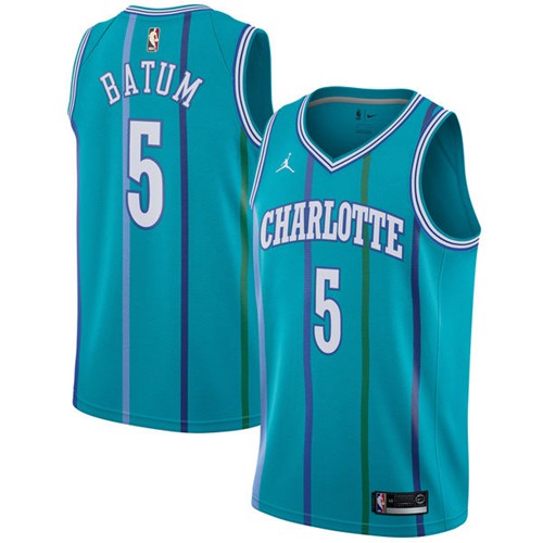 Nike Hornets #5 Nicolas Batum Aqua NBA Jordan Swingman Hardwood Classics Jersey