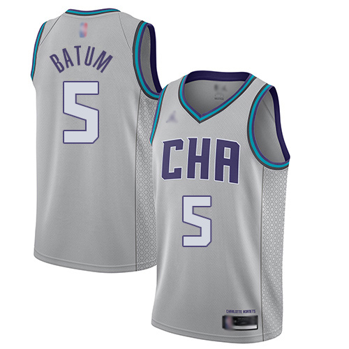 Hornets #5 Nicolas Batum Gray Basketball Jordan Swingman City Edition 2019/20 Jersey