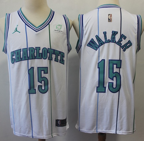 Hornets #15 Kemba Walker White Basketball Jordan Swingman Hardwood Classics Jersey