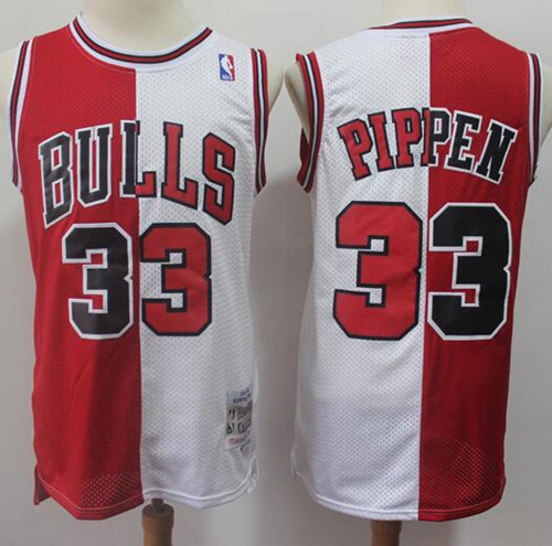 Split Fashion Bulls #30 Scottie Pippen Red/White Stitched Basketball Jersey