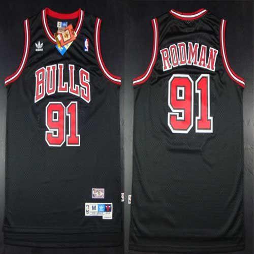 Bulls #91 Dennis Rodman Black Throwback Stitched NBA Jersey - Click Image to Close