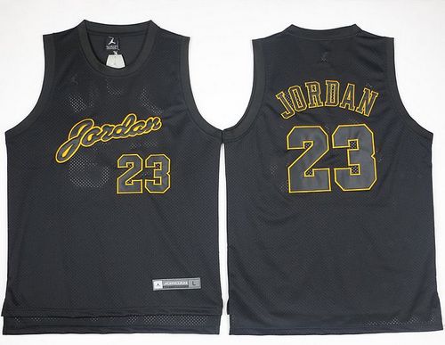 Bulls #23 Michael Jordan Black(Gold No.) Anniversary Stitched NBA Jersey