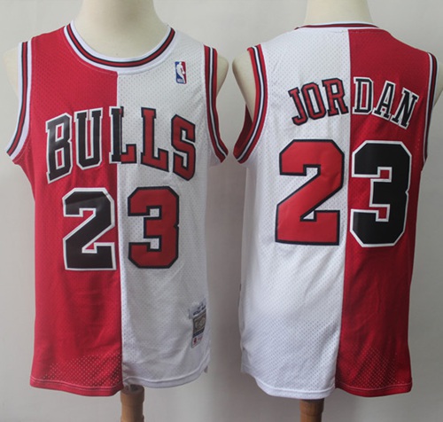 Split Fashion Bulls #23 Michael Jordan Red/White Stitched Basketball Jersey