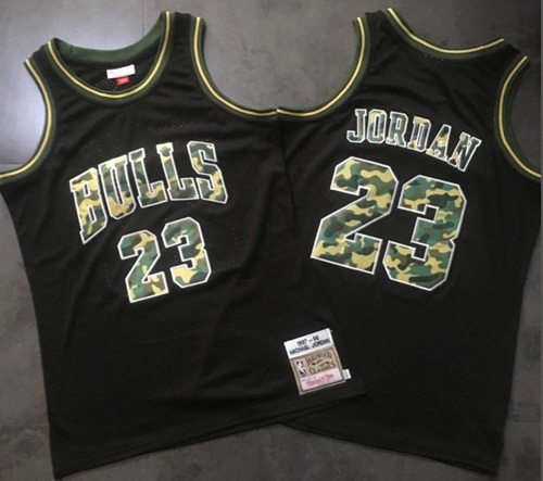 Bulls #23 Michael Jordan Black/Camo Stitched Basketball Jersey