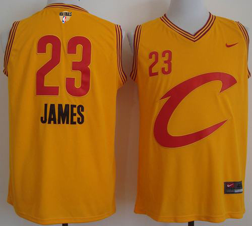 Nike "C" Cavaliers #23 LeBron James Gold The Finals Patch NBA Swingman Jersey