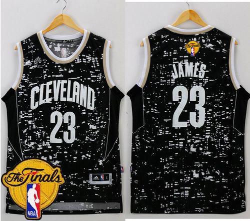 Cavaliers #23 LeBron James Black City Light The Finals Patch Stitched NBA Jersey