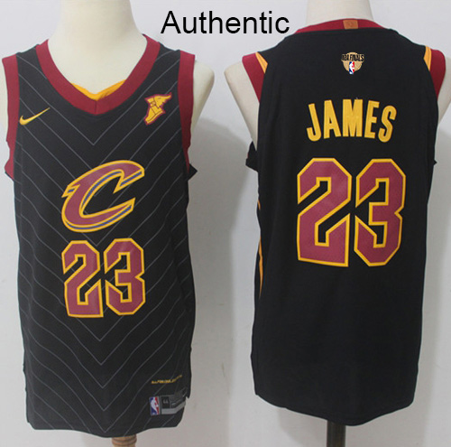 Nike Cavaliers #23 LeBron James Black The Finals Patch NBA Authentic Statement Edition Jersey