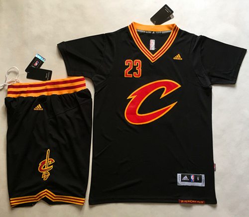 Cavaliers #23 LeBron James Black Short Sleeve "C" A Set Stitched NBA Jersey