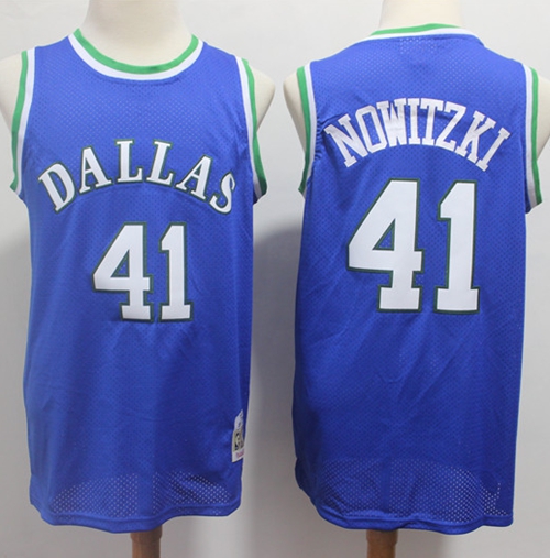 Mavericks #41 Dirk Nowitzki Stitched Basketball Blue Throwback Jersey