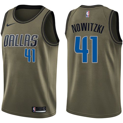 Nike Mavericks #41 Dirk Nowitzki Green Salute to Service NBA Swingman Jersey