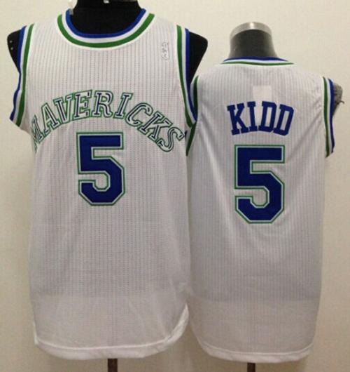 Mavericks #5 Jason Kidd White Throwback Stitched NBA Jersey - Click Image to Close