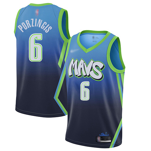 Mavericks #6 Kristaps Porzingis Blue Basketball Swingman City Edition 2019/20 Jersey