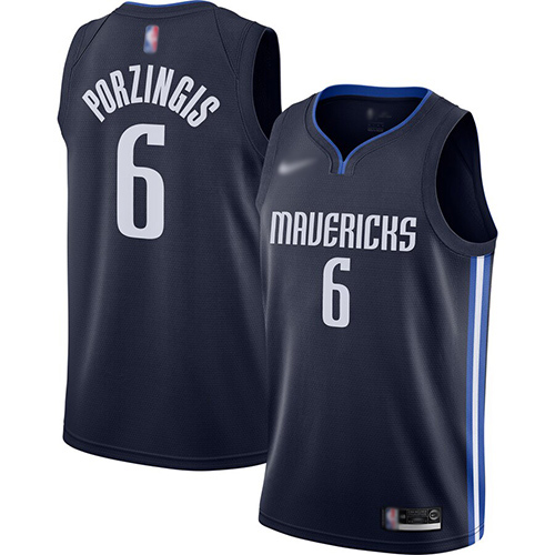 Mavericks #6 Kristaps Porzingis Navy Basketball Swingman Statement Edition 2019/2020 Jersey