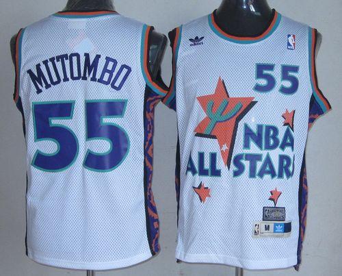 Nuggets #55 Dikembe Mutombo White 1995 All-Star Throwback Stitched NBA Jersey