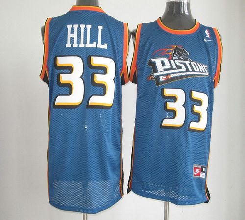 Pistons #33 Grant Hill Blue Nike Throwback Stitched NBA Jersey