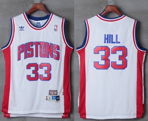 Pistons #33 Grant Hill White Hardwood Classics Stitched NBA Jersey