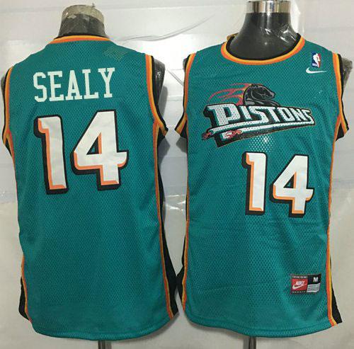 Pistons #14 Malik Sealy Green Nike Throwback Stitched NBA Jersey - Click Image to Close