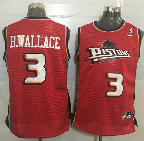 Pistons #3 Ben Wallace Red Nike Throwback Stitched NBA Jersey - Click Image to Close