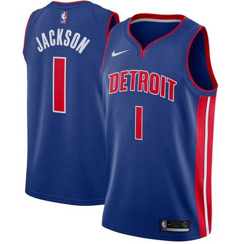 Nike Pistons #1 Reggie Jackson Blue NBA Swingman Icon Edition Jersey - Click Image to Close