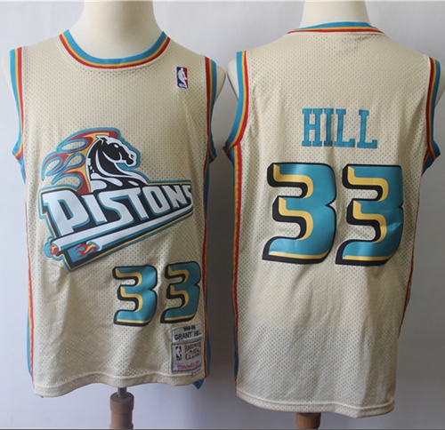 Mitchell And Ness Pistons #33 Grant Hill Cream Throwback Stitched NBA Jersey