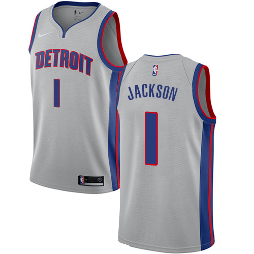 Pistons #1 Reggie Jackson Silver Basketball Swingman Statement Edition Jersey