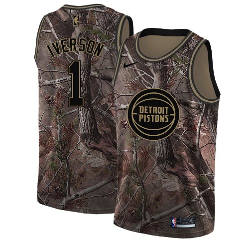 Pistons #1 Allen Iverson Camo Basketball Swingman Realtree Collection Jersey