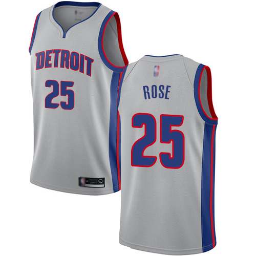 Pistons #25 Derrick Rose Silver Basketball Swingman Statement Edition Jersey