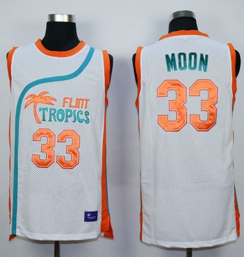 Flint Tropics #33 Jackie Moon White Semi-Pro Movie Stitched Basketball Jersey