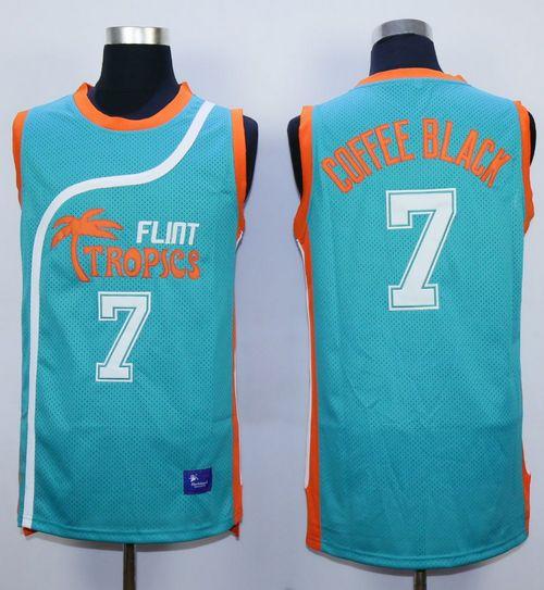 Flint Tropics #7 Coffee Black Blue Semi-Pro Movie Stitched Basketball Jersey - Click Image to Close