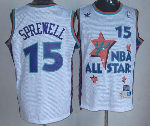 Warriors #15 Latrell Sprewell White 1995 All-Star Throwback Stitched NBA Jersey