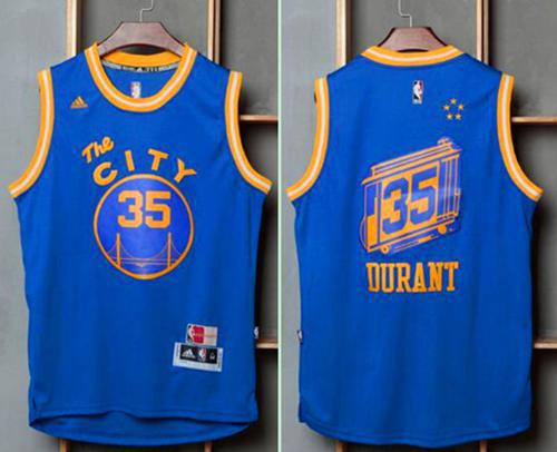 Warriors #35 Kevin Durant Blue Throwback The City Stitched NBA Jersey - Click Image to Close