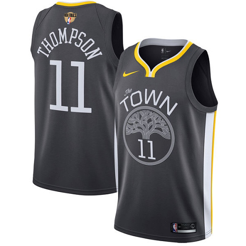 Nike Warriors #11 Klay Thompson Black The Finals Patch NBA Swingman Statement Edition Jersey