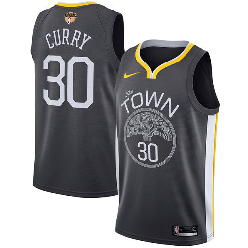 Nike Warriors #30 Stephen Curry Black The Finals Patch NBA Swingman Statement Edition Jersey