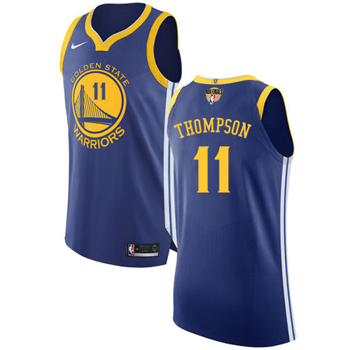 Nike Warriors #11 Klay Thompson Blue The Finals Patch NBA Authentic Icon Edition Jersey