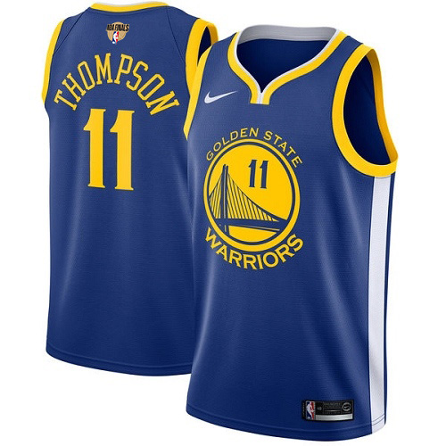 Nike Warriors #11 Klay Thompson Blue The Finals Patch NBA Swingman Icon Edition Jersey