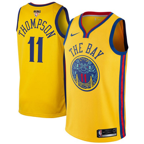 Nike Warriors #11 Klay Thompson Gold The Finals Patch NBA Swingman City Edition Jersey