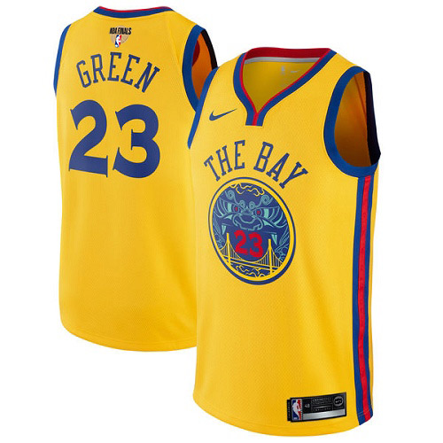 Nike Warriors #23 Draymond Green Gold The Finals Patch NBA Swingman City Edition Jersey