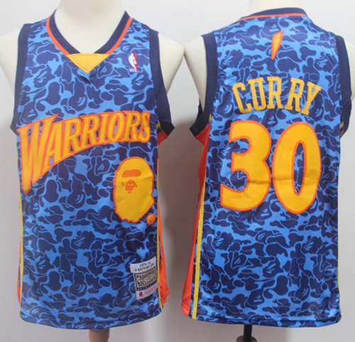 Mitchell And Ness 1996-97 A Bathing Ape Warriors #30 Stephen Curry Blue Stitched NBA Jersey