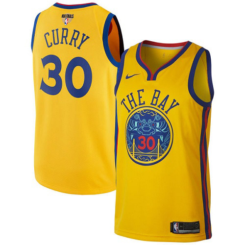 Nike Warriors #30 Stephen Curry Gold The Finals Patch NBA Swingman City Edition Jersey