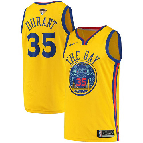 Nike Warriors #35 Kevin Durant Gold The Finals Patch NBA Swingman City Edition Jersey