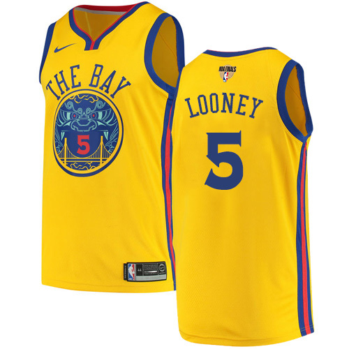 Nike Warriors #5 Kevon Looney Gold The Finals Patch NBA Swingman City Edition Jersey