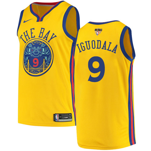 Nike Warriors #9 Andre Iguodala Gold The Finals Patch NBA Swingman City Edition Jersey