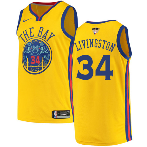 Nike Warriors #34 Shaun Livingston Gold The Finals Patch NBA Swingman City Edition Jersey