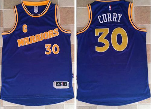 Warriors #30 Stephen Curry Blue New Throwback Stitched NBA Jersey