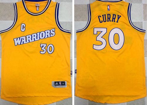 Warriors #30 Stephen Curry Gold New Throwback Stitched NBA Jersey