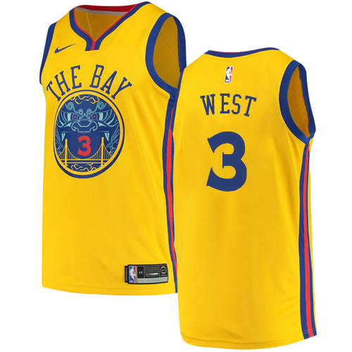 Nike Warriors #3 David West Gold NBA Swingman City Edition Jersey