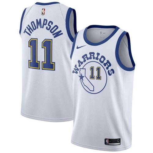 Nike Warriors #11 Klay Thompson White Throwback NBA Swingman Hardwood Classics Jersey